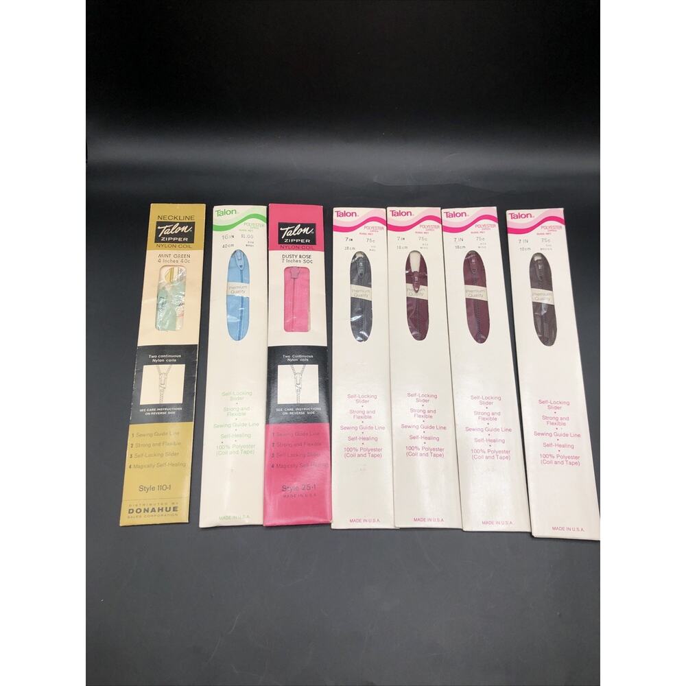 Lot 7 Vintage Talon Coats Wrights Polyester Nylon Coil Zippers Mostly 7"